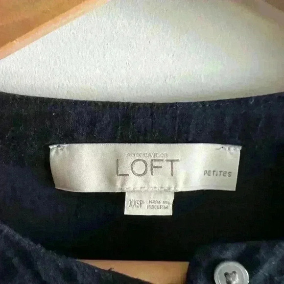 LOFT Baby Doll Navy Blue Boho Bohemian Sheer Bell Sleeves Blouse XXS Petite - Picture 3 of 11